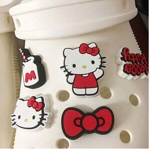 HELLO KITTY (4 pc) Large Red & White Crocs Shoe Charms (BRAND-NEW &‎ SO CUTE!)